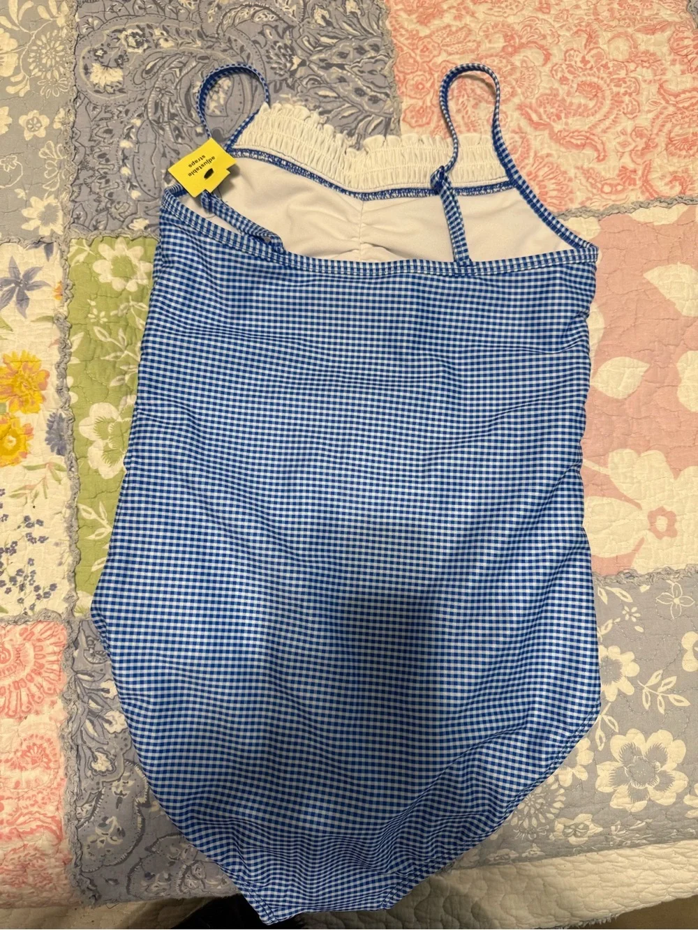 art class girls Blue Gingham One-Piece Swimsuit size large 10/12